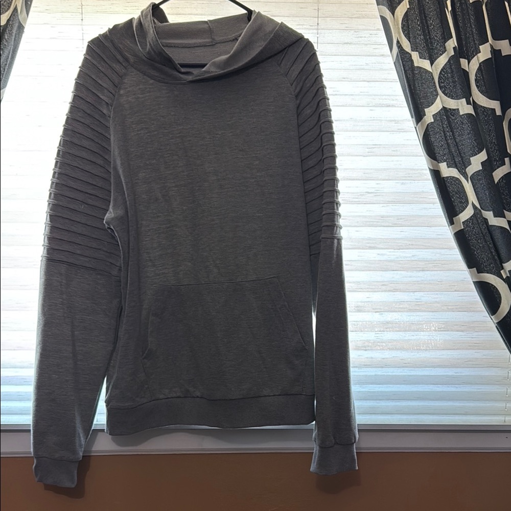 Gray Ribbed Sleeve Hoodie